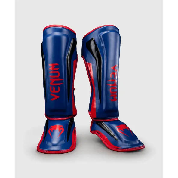 Protège-tibias et pieds Venum Elite - Bleu Foncé/Rouge