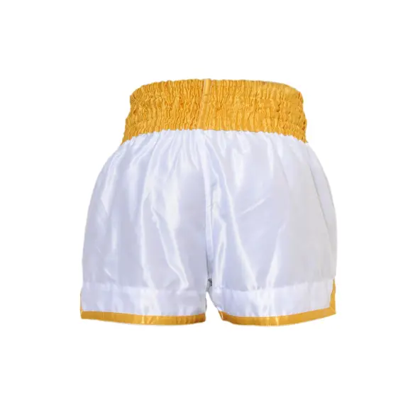 Short de Boxe Thaï FIGHTER Blanc & Jaune