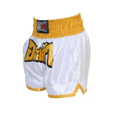 Short de Boxe Thaï FIGHTER Blanc & Jaune - 3