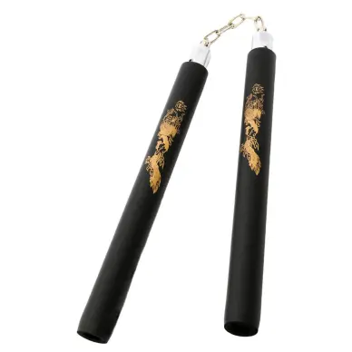 Nunchaku à Chaine Mousse Noir/Or 35cm