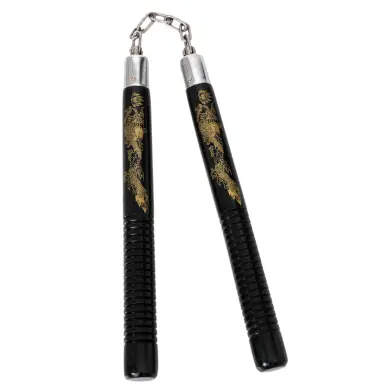 Nunchaku à Chaine Bois Noir/Or
