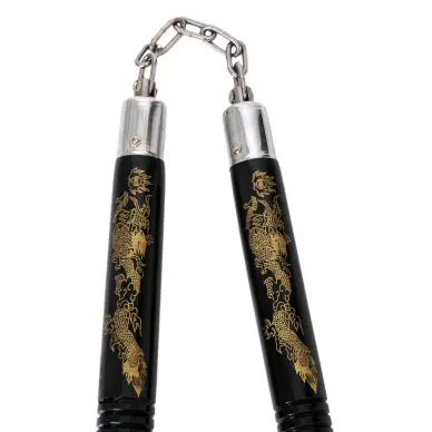 Nunchaku à Chaine Bois Noir/Or - 2