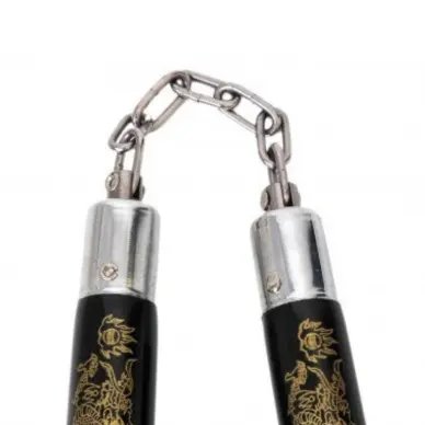 Nunchaku à Chaine Bois Noir/Or - 3