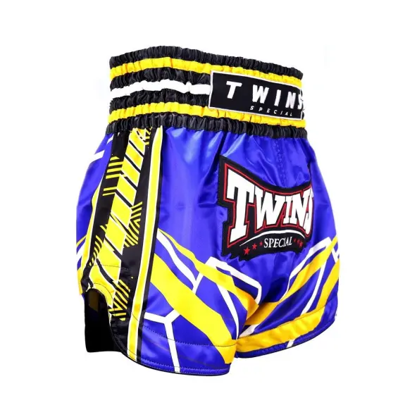Short de Boxe Thai Twins TTBL Bleu/Yellow