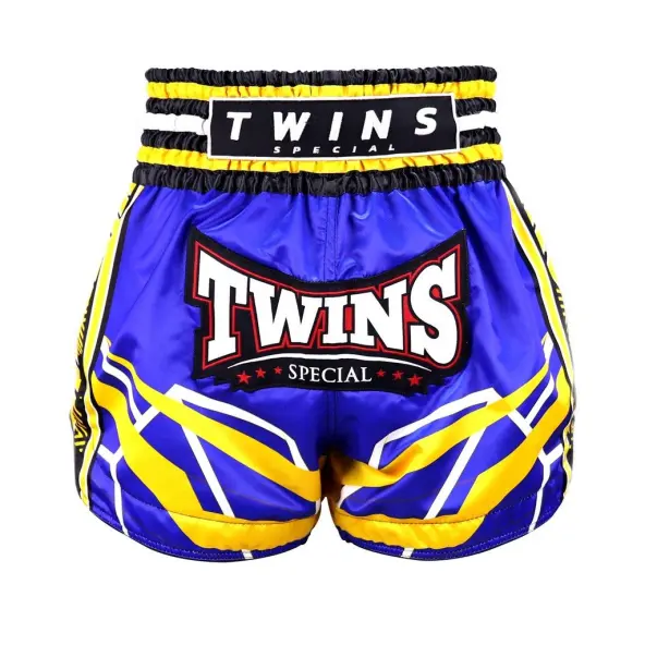 Short de Boxe Thai Twins TTBL Bleu/Yellow